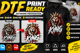 prepare print ready dtf png artwork, halftone and t shirt printing files