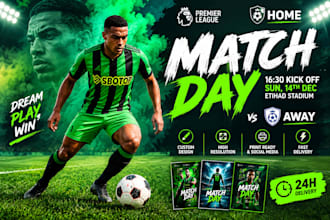 design custom football player poster, matchday sports banner and flyer