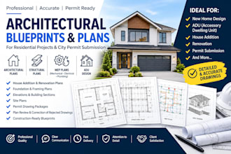 prepare architectural blueprints mep structural plan adu design for idaho ca ga