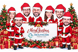draw a christmas caricature of a medical doctor group