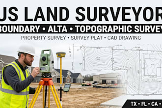 provide land surveying, boundary alta topographic survey in tx fl ca