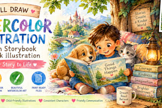 draw watercolor illustration children storybook and book illustration