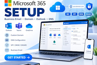 setup microsoft 365 business email, outlook, domain and dns