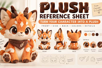 turn your character into a production ready plush reference sheet