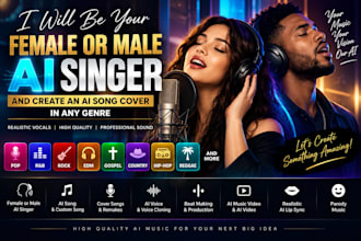 female or male singer, ai singer, ai cover song in any genre, ai music video