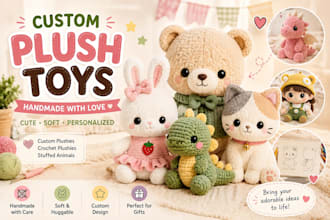 create soft cuddly custom plush toys plushies characters stuffed animals
