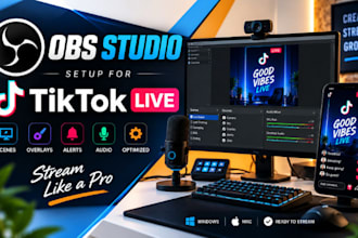 setup obs studio for tiktok live with custom overlay, alerts and audio