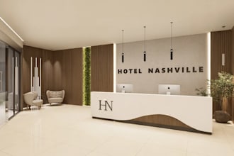 style 3d lobby interior for hotel design,reception area, bar optimize rendering