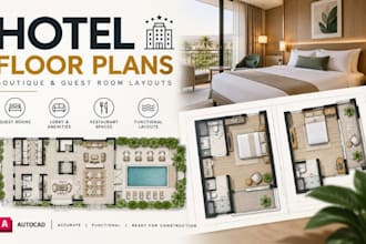 design hoteel, boutique layouts, guest room floor plan cad drawings
