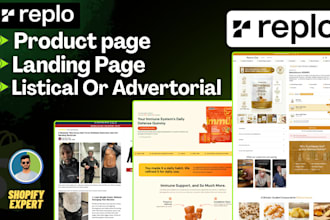 build a replo landing page, product page, listicle or advertorial