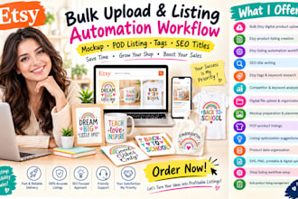 etsy bulk digital upload automation workflow mockup pod listing tags SEO titles