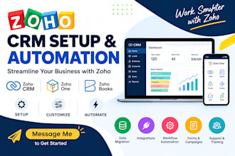 setup zoho CRM, zoho one, zoho books and zoho automation