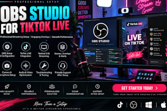 setup obs studio for tiktok live with overlays design, stream alerts and audio