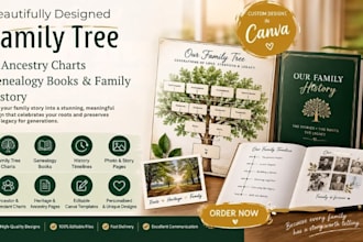 design stunning family tree ancestry history chart and genealogy book in canva