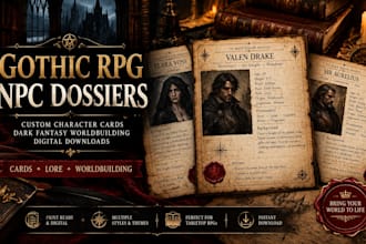 create book npc dossiers cards for gothic rpg worldbuilding digital downloads