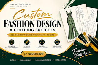 create custom fashion design and clothing sketches and outfit