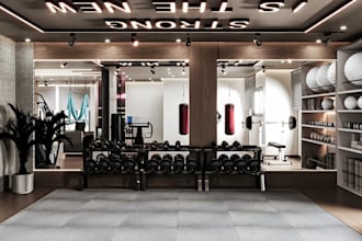 redesign old fitness center to modern 3d studio, public gym interior rendering
