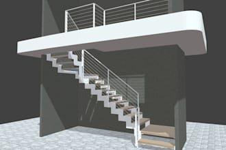 create 3d staircase model design with 3d rendering