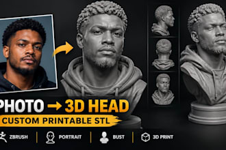custom 3d head printable stl model bust zbrush statue from 2d photo or image