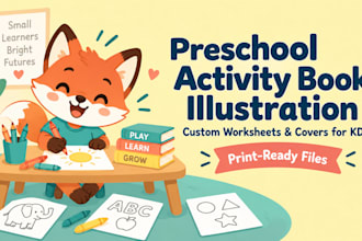 illustrate kindergaten activity book and preschool worksheet cover