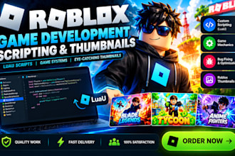 develop roblox game script, roblox luau developer roblox thumbnail design roblox