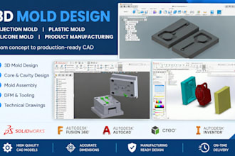 design 3d mold for prototypes, plastic parts, silicone and product manufacturing