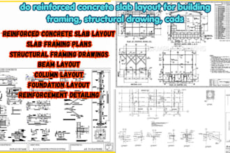 do reinforced concrete slab layout for building framing, structural drawing, cad