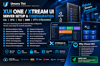 setup xui one server, xtream ui, ssl, epg, tls and drm server