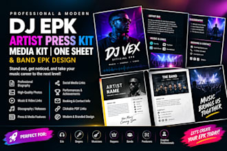 create modern dj epk, artist press kit, one sheet design, epk for musical band
