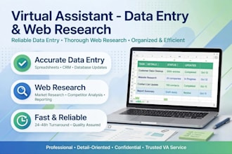 be your reliable virtual assistant for data entry and web research