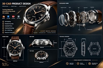 design 3d watch cad model, manufacturing technical drawings 3d smartwatch design
