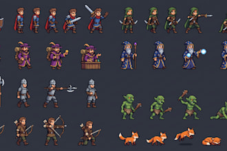 create pixel art characters sprites animated game character sheets npcs and arts