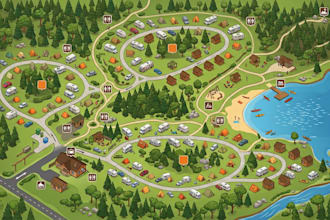 design isometric wayfinding map for resort campground hotel and tourist