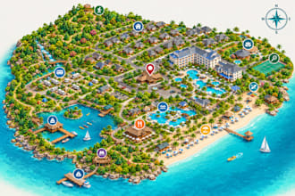 design isometric wayfinding map for resort campground hotel and tourist