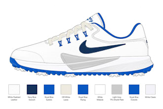 shoe techpack design,golf sneaker flat sketch,footwear,boot with factory details