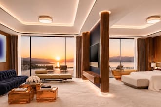 design ultra luxury hotel open plan bedroom,interior rendering,luxury hotelvilla