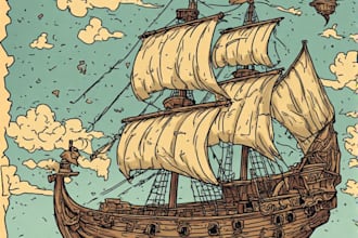 draw fantasy map or ship illustration with cool details