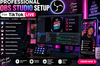 set up professional obs studio for tiktok live with custom overlays and alertsst