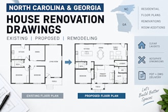 create north carolina and georgia house renovation drawings and floor plans