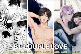 draw bl boys love anime yaoi illustration, male couple oc ship art, romance book