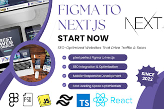 convert figma or psd to react js or next js pixel perfect responsive website