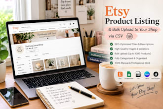 create etsy product listing, and do bulk product to your shop via CSV