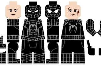 design 2d lego minifigure decal,decal of head,torso,arm,leg uv or pad printing