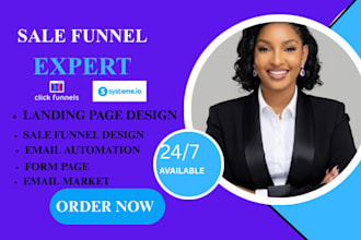 create a sales funnel landing page thank you page and email automation