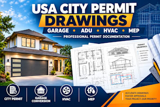create USA city permit drawings, stamped plans, garage conversion, adu and hvac