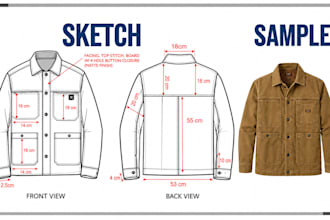 create fashion tech pack, clothing tech pack and apparel flat sketches