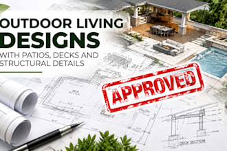 create outdoor living designs with patios, decks and structural details plans