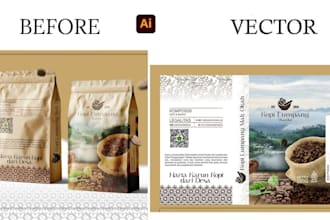 vectorize packaging labels, pouch designs into editable print ready vector files