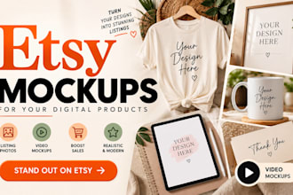 design realistic etsy mockups etsy digital product listing photos, video mockup