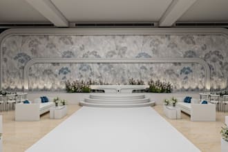 modernize 3d wedding event interior, render banquet hall venue, conference hall